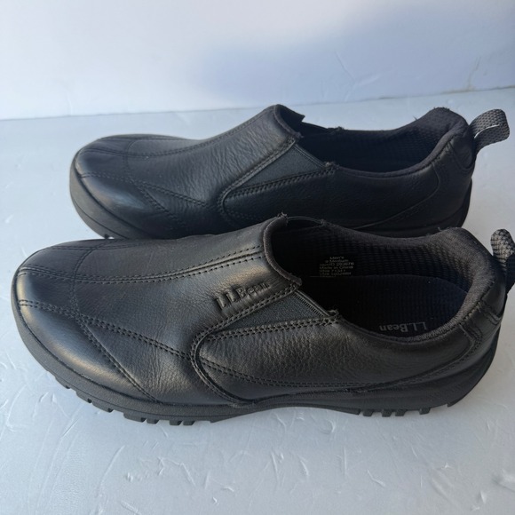 LL Bean Mens Storm Chaser Slip On Shoes Black Leather Loafers 293676 Size 9 M
